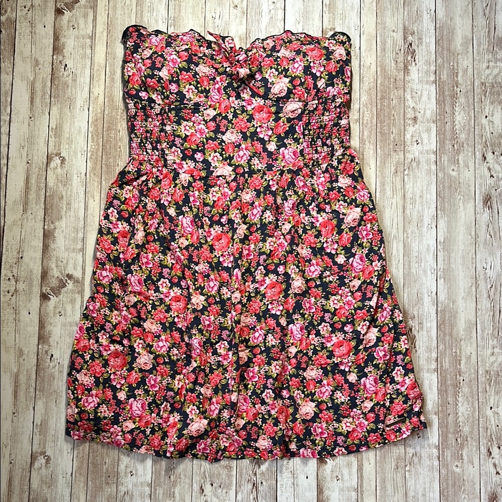 Abercrombie & Fitch Tube Top Mini Dress sz Large Women’s Floral Ruched Pink Red